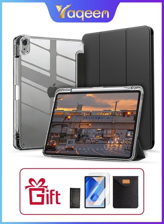 Case for iPad Air 11 inch M3 2025/Case for iPad Air 11 inch M2 2024 and iPad Air5 10.9 inch 2022/Air4 10.9 inch 2020 GeniPad Case Transparent Back With Pen Slot Shockproof Tri-Fold Stand Clear Transparent Slim Stand Auto Wake/Sleep,Cover for air 5th/air 4th 10.9inch 2022/2020,air 6th/air 7th 11inch 2025/2024 - Image 1